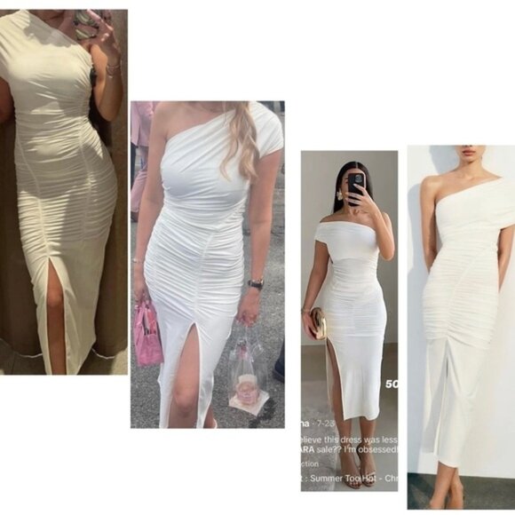 Dresses & Skirts - Zara white draped ruched one shoulder asymmetrical bodycon midi dress high slit